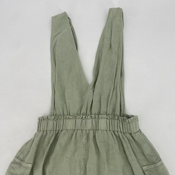 ZARA Size S Sage Green Sleeveless Linen V-Neck Pinafore Dress Overall Mini - Picture 12 of 12